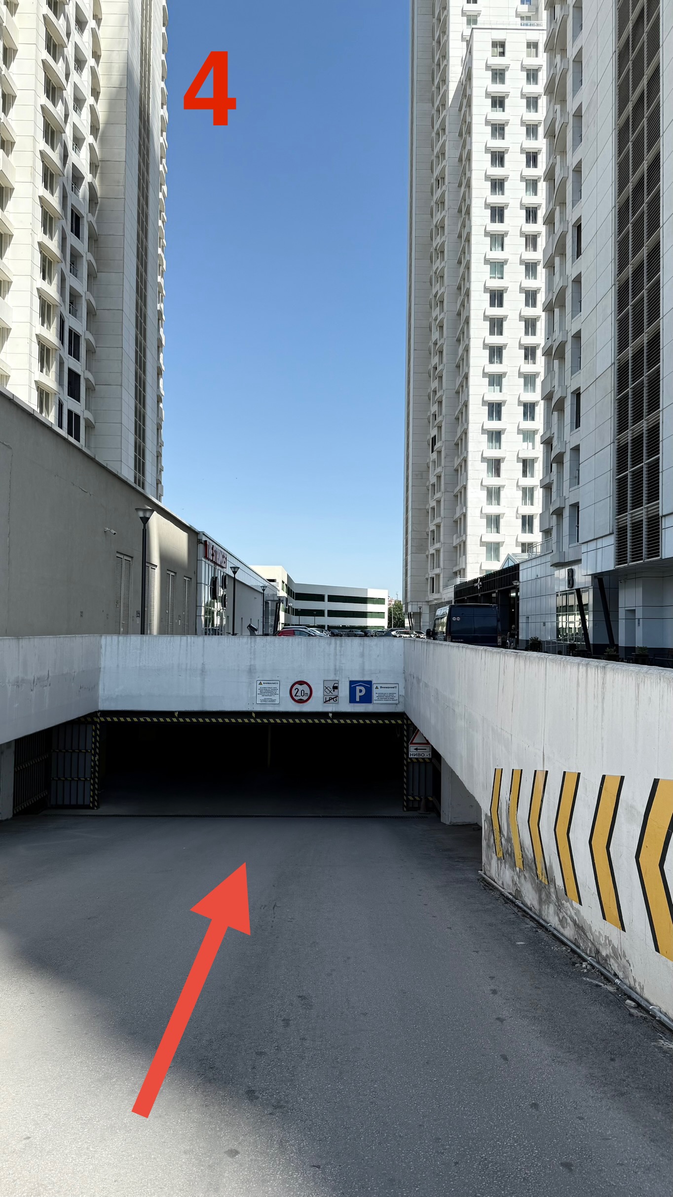 Driving down to Level -2 in the garage